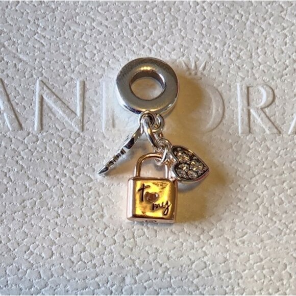 Pandora Two-tone Key, Padlock & Heart Triple Dangle Charm - Picture 4 of 8